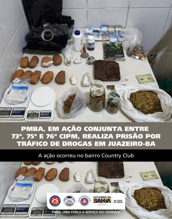 Ação conjunta da PM prende suspeito por tráfico de drogas no bairro Country Club, em Juazeiro