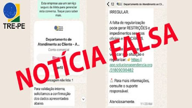 Justiça Eleitoral alerta para golpe com falsa mensagem sobre bloqueio de serviços bancários