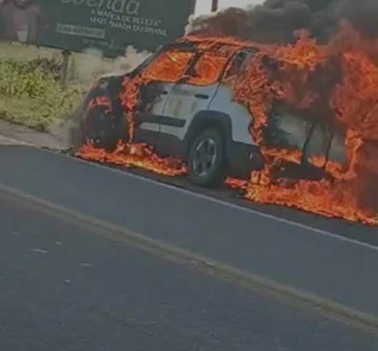 Carro é totalmente destruído pelo fogo em plena BR-428