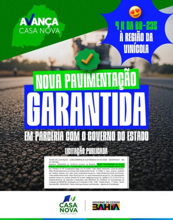 Gestão Anisio Viana conquista nova pavimentação para Casa Nova junto ao Governo do Estado