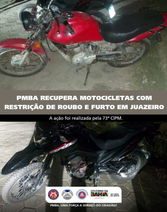 PM recupera duas motocicletas com restrição de roubo/furto no bairro Palmares, em Juazeiro