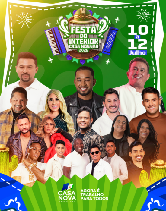 De 10 a 12 de julho, Festa do Interior 2026 promete entrar para a história com grandes atrações e valorização da cultura de Casa Nova (BA)