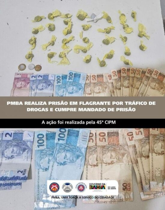 PMBA REALIZA PRISÃO EM FLAGRANTE POR TRÁFICO DE DROGAS E CUMPRE MANDADO DE PRISÃO EM CURAÇÁ