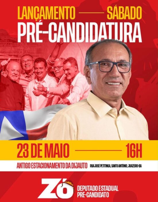 Deputado Zó do Sertão realiza lançamento de pré-candidatura a deputado estadual neste sábado (23)
