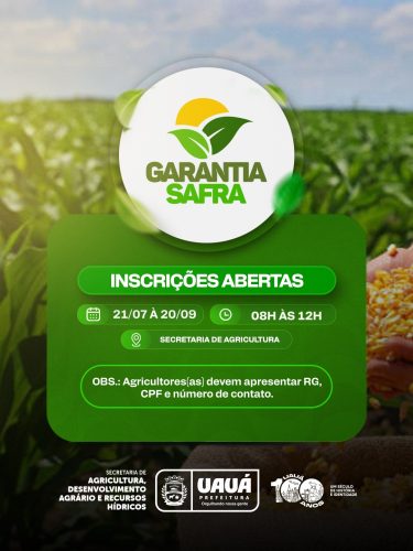 Garantia-Safra 2026/2027: Prefeitura de Uauá já está realizando o cadastramento dos agricultores