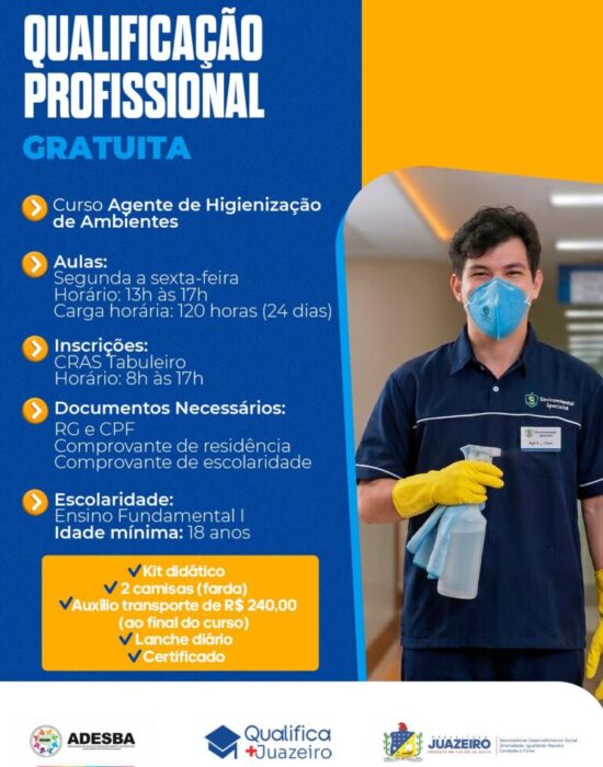 Curso gratuito de limpeza profissional tem inscrições prorrogadas no CRAS Tabuleiro