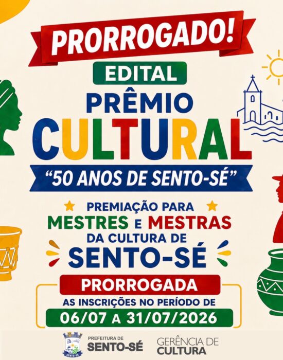 Prefeitura de Sento-Sé prorroga inscrições do Prêmio Cultural “50 Anos de Sento-Sé” até 31 de julho