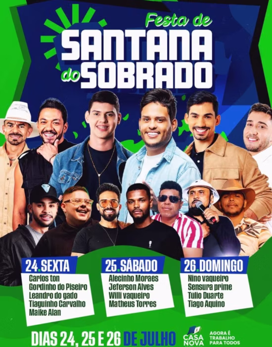 24 a 26 de julho: Prefeitura de Casa Nova anuncia grande programação para os Festejos em Santana do Sobrado