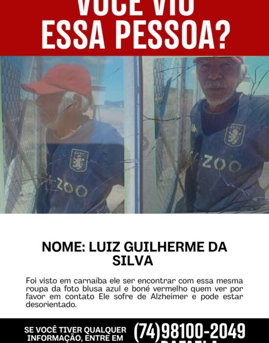 Familiares seguem em busca de idoso com Alzheimer desaparecido em Juazeiro; ele foi visto em Carnaíba do Sertão
