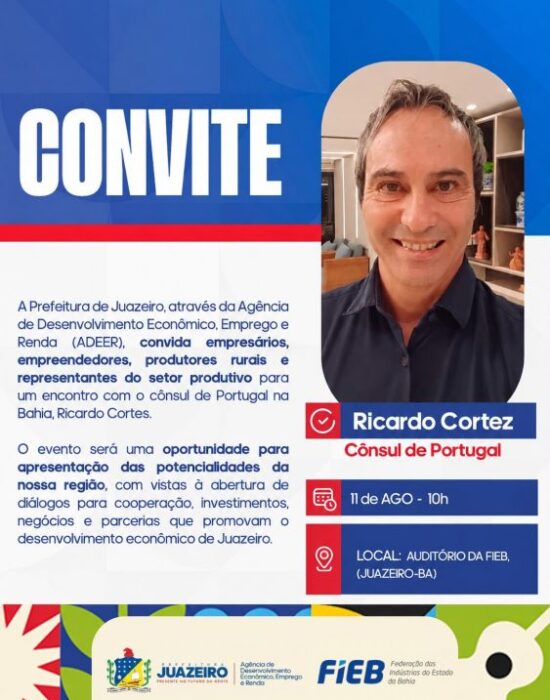 Agenda: prefeito Andrei Gonçalves recebe cônsul de Portugal que visita Juazeiro para tratar de negócios e oportunidades