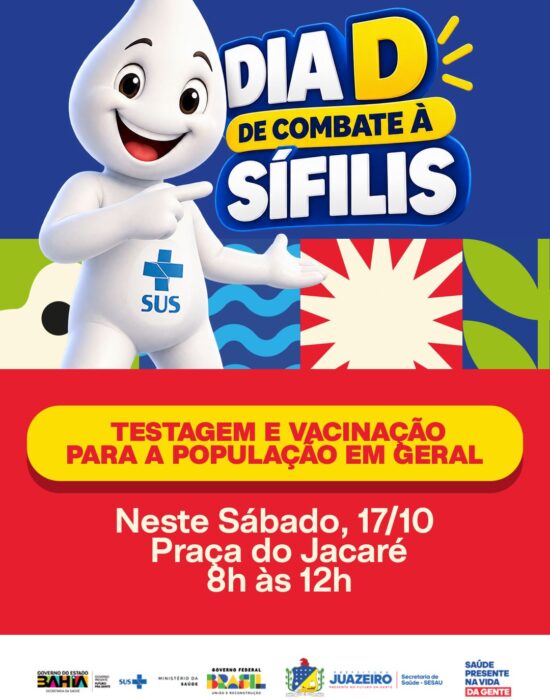Outubro Verde: Juazeiro realiza Dia D de combate à sífilis neste sábado (17), na Praça do Jacaré