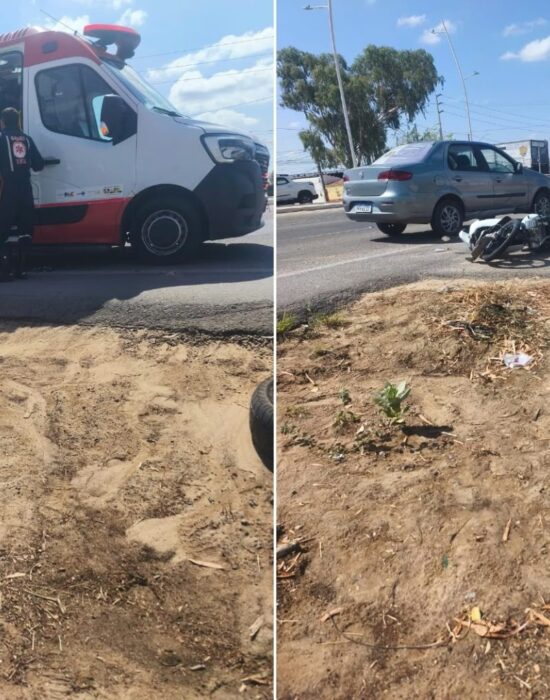 Colisão envolvendo motos e carro deixa 2 feridos no Loteamento Recife