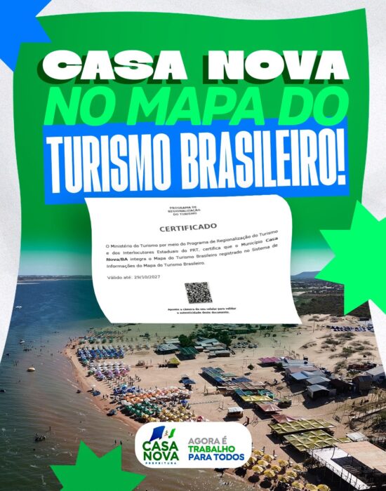 Casa Nova renova certificação no Mapa do Turismo Brasileiro e fortalece potencial do município